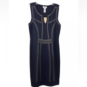 CARMEN MARC VALVO Sleeveless Dress Midnight Navy with Silver Studs Size-S NWT
